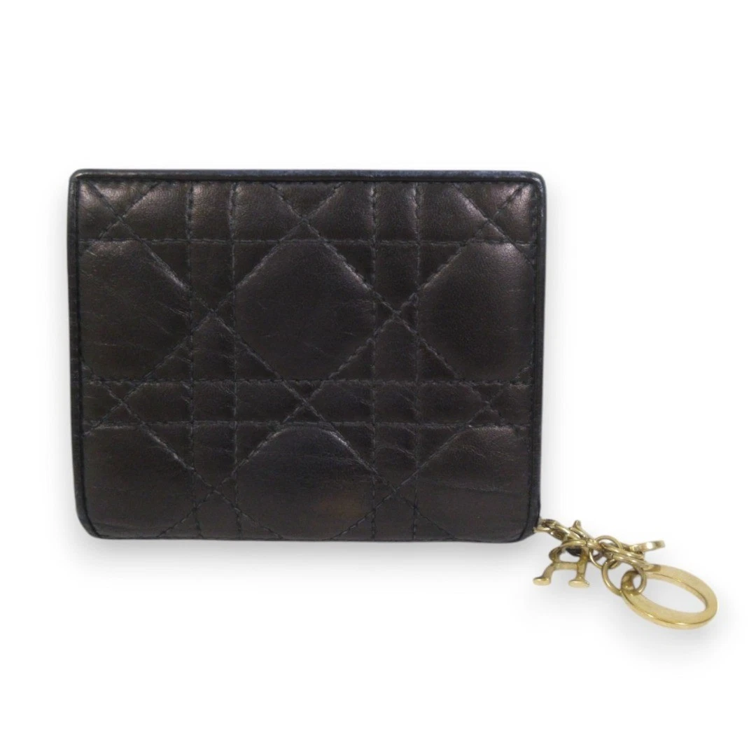 Christian Dior Portefeuille Femme Logo Charm Cuir Bifold Compact Noir Femme