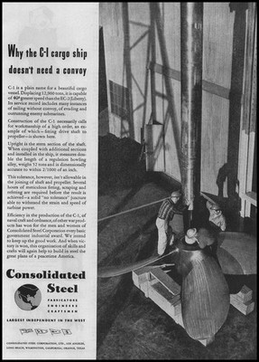 1944 Consolidated Steel Corp Los Angeles Photo C-1 Cargo Ship Propeller Print Ad