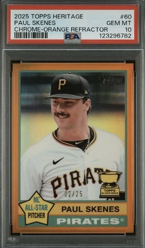 2025 Topps Heritage - Paul Skenes #60 Orange Chrome Refractor PSA 10 /25