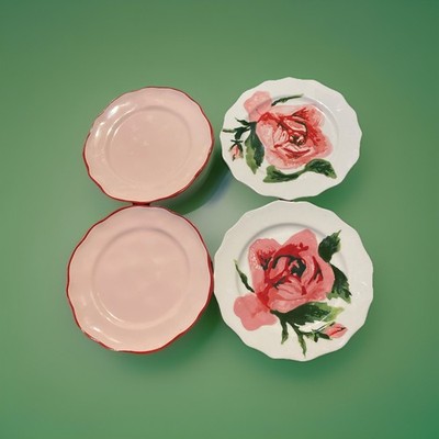  RESERVED Threshold Stoneware 7¼'' Appetizer Plates Pink Rose NEW  (4 )