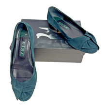 Gina London Women’s Dark Green Suede Court Flats Shoes Twist Knot Detail Sz UK7