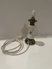 Vintage White Milk Glass Table Lamp With Hand-Painted Pink Rose 7” H