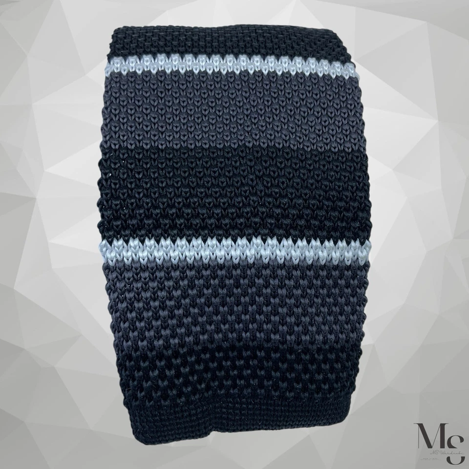 "Corbata tejida seda a rayas horizontales gris negro BIBAS 56""-2,25"" EXCELENTE ESTADO" Foto 4 de 4