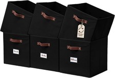 DECOMOMO Cube Storage Bins with Labels, 6-Pack Black Fabric Organisers for Shelv