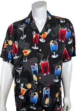 NWT Vintage Paradise Found Black "Cocktails" Hawaiian Shirt Size Large