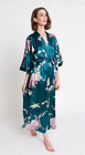 KIM + ONO Robe Blue Floral Bird Kimono Dressing Gown Silky Satin Long Crane OS — photo 1