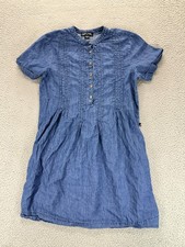 Nautica Womens Button Front Short Sleeve Pintuck Dress Chambray Blue Size XS