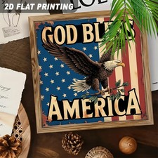 God Bless America Bald Eagle USA Flag Patriotic Wooden Plaque 4th Of July Decor