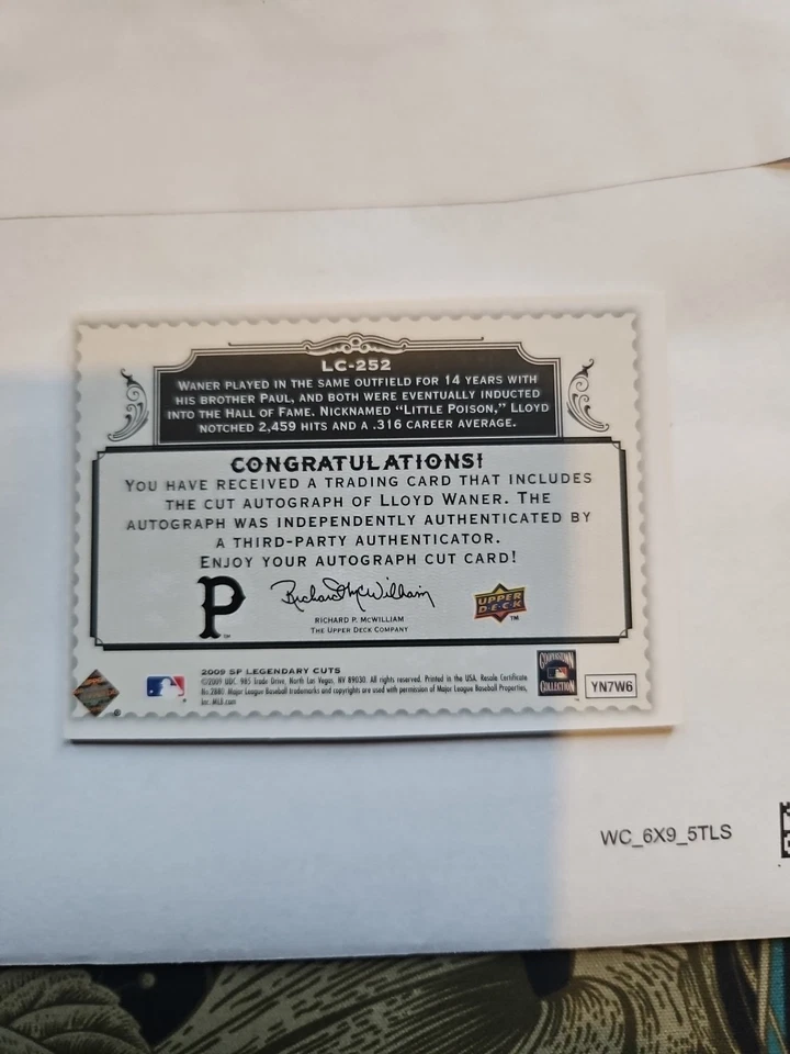 2009 SP Legendary Cuts - Legendary Cuts Lloyd Waner #LC-252 /50 (AU) - Image 4 of 4
