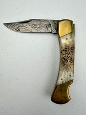 Vintage Taylor Cutlery Damascus Clip Point Second Cut Stag Hunter Knife