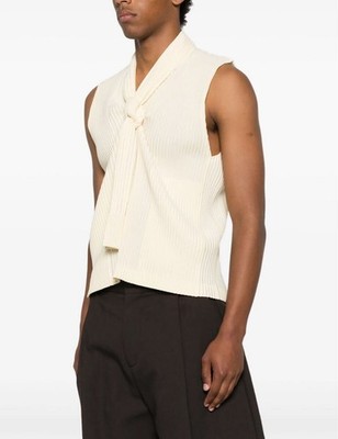 New Rare HOMME PLISSE ISSEY MIYAKE Scarf Vest Tank Top Light Ivory