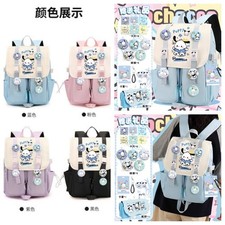 Cartoon Pochacco Student Nylon Backpack Shoulder Bag Knapsack w/Badge Keyring