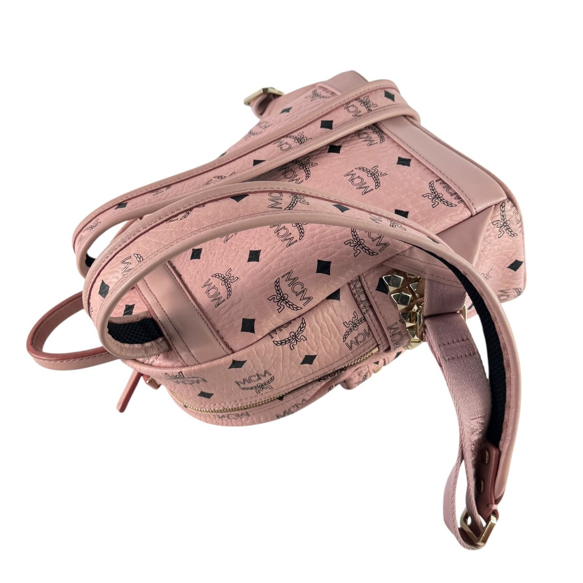 MCM Munchen Pink Canvas Leather Visetos Monogram Studded  display picture 2