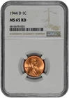 1944 D 1C Lincoln Wheat Cent NGC Graded MS 65 RD in New Holder