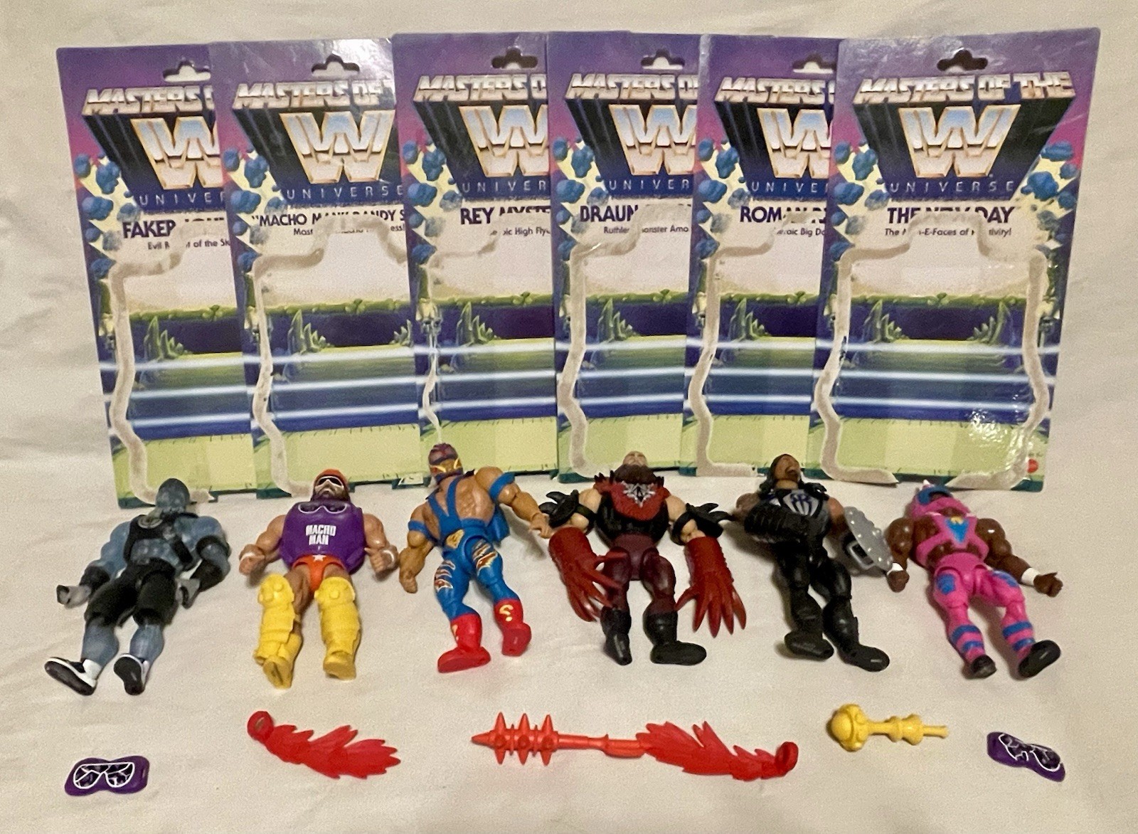 Set of 6 Loose Mattel Masters of The WWE Universe with Cards