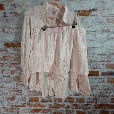 Victoria's Secret Pajama Set Women XL Pink NWT Striped Button Down 2 Piece