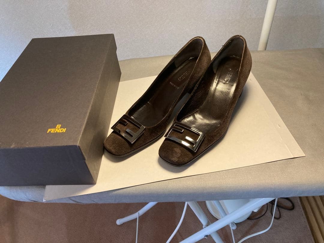 Rare FENDI Brown Suede Logo Buckle High Heels Size 35 EU 5 US 2.5 UK