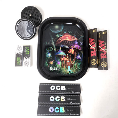 Raw OCB Small Black Leaf Rolling Tray Kit Geschenkset Raw Classic Schwarz SET
