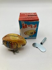 Vintage Wind Up Tin Pecking Chicken Toy Original Box  Key Included - Works 