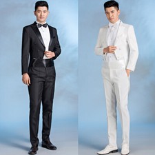 Men Formal Tuxedo Morning Suit Tailcoat Dress Jacket Pants Tails Frock Coat Prom
