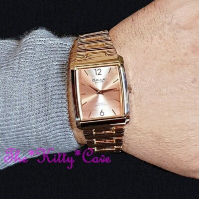 OMAX Designer, Rose Vergoldet Edelstahl, Epson Seiko Uhrwerk, Tonneau Uhr HSJ693