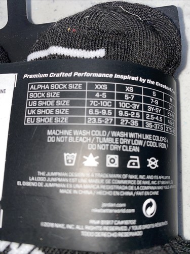 Nike Jordan Socks Size 6.5-9 Kids Black Ankle Logo 6 Pair - Picture 6 of 10