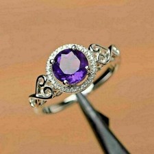 Round Cut 2.50Ct Amethyst Halo Women's Engagement Ring Solid 925 Sterling Silver