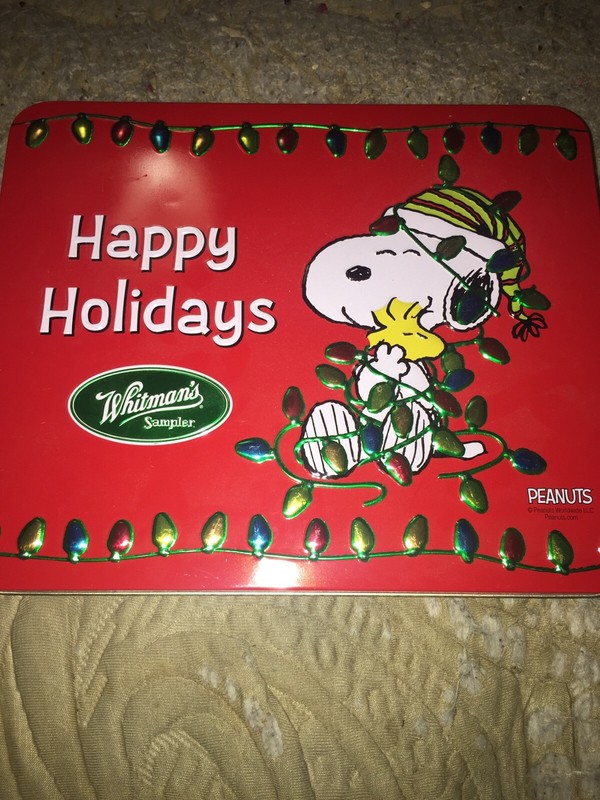 Whitman's PEANUTS Christmas Holiday Lights SNOOPY WOODSTOCK Tin Box Container