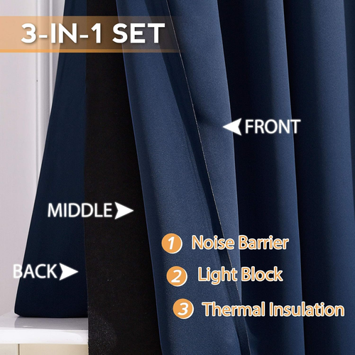 3-In-1 Set Soundproof Blackout Curtains Energy Saving with Felt Noise Absorbing - Picture 4 of 9
