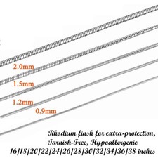 925 Sterling Silver Snake Chain Necklace, With Rhodium Finish, Many Length/Width