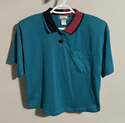 VINTAGE 62 East Polo Shirt - Green - Shoulder Pad Style - Medium - NICE!