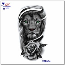 Lion Wolf Tattoo Moon Forest Rose Flowers Body Temporary Tattoo