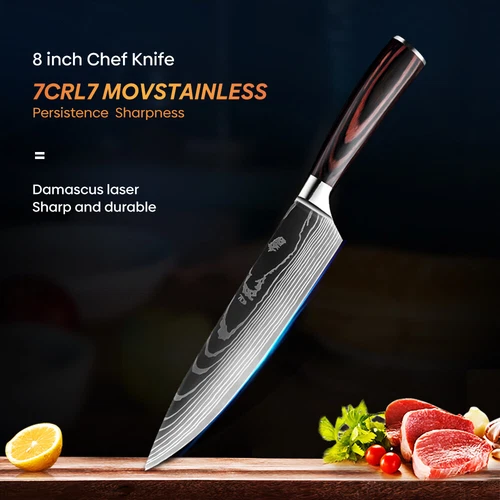 Stainless Steel Chef Knife Japanese Kitchen Knife Set Very Sharp Cutting Knives - Picture 4 of 16