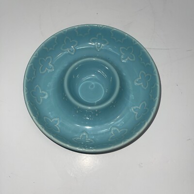 Macy's The Cellar Blue Embossed Round Ceramic Margarita Salt Rim Dish 7 1/4''