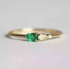 Natural Green Emerald 2Ct Pear Cut 2 Stone Wedding Ring 14K Yellow Gold Plated
