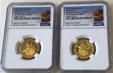 * Mayflower Voyage 2020 1/4oz 2-coin proof Set PF70 FR, Royal Mint and US Mint