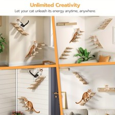 Wood Cat Wall Shelves: 4 - Tier with Scratching Surfaces