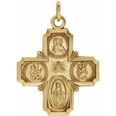14K Gelbgold 8x8 mm Vier-Wege Kreuz Medaille Anhänger Geschenk für Mutter