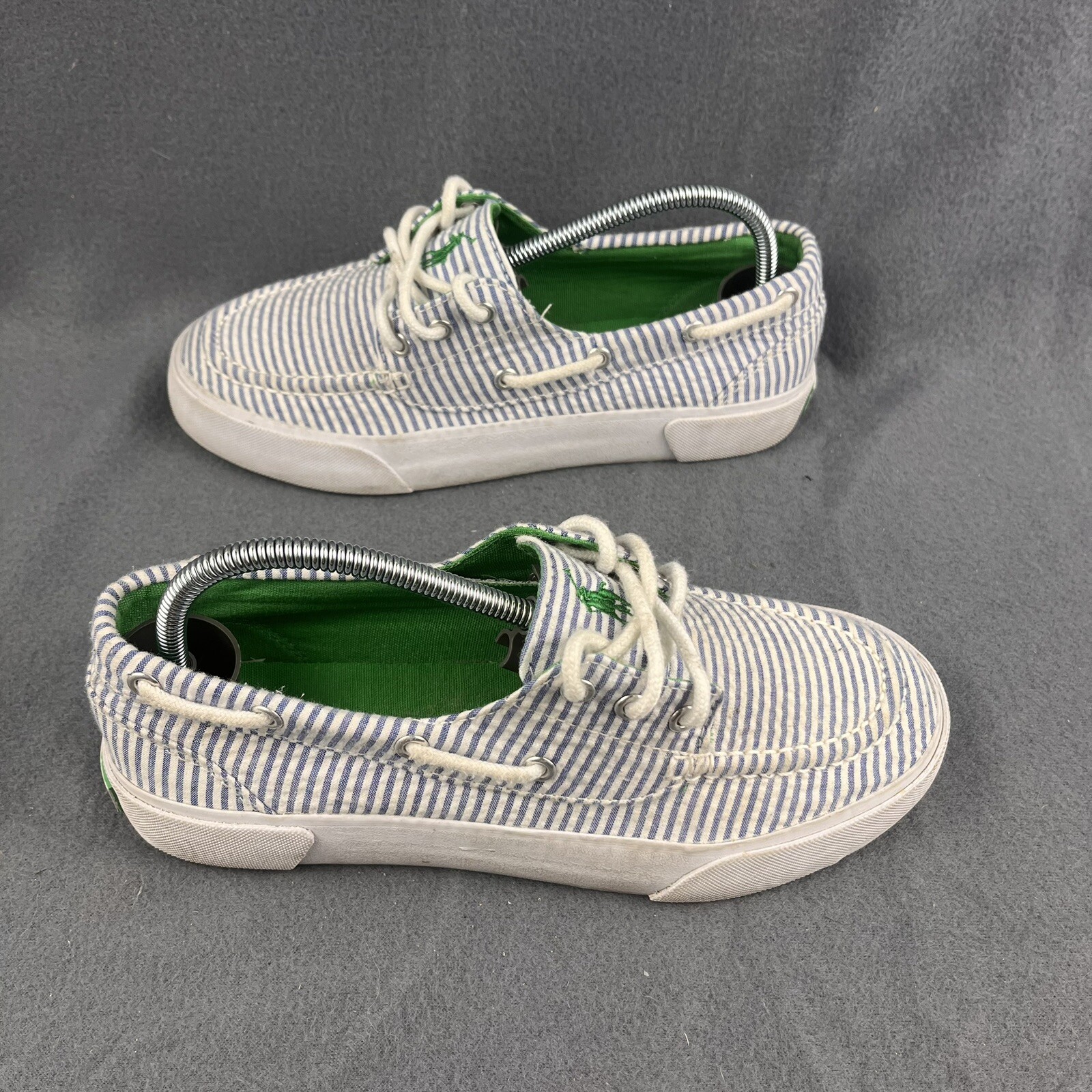 Scarpe Polo Ralph Lauren donna 6 5 B Lilia a righe Seersucker barca sneakers pony