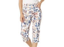 GLORIA VANDERBILT Amanda Capri SIZE 16P Palm Jungle White Crop Denim Pants NWT