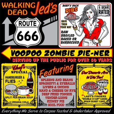 HUMOROUS FUNNY WALKING DEAD JEDS RT 666 VOODOO ZOMBIE DIE-NER DINER T-SHIRT ZB3