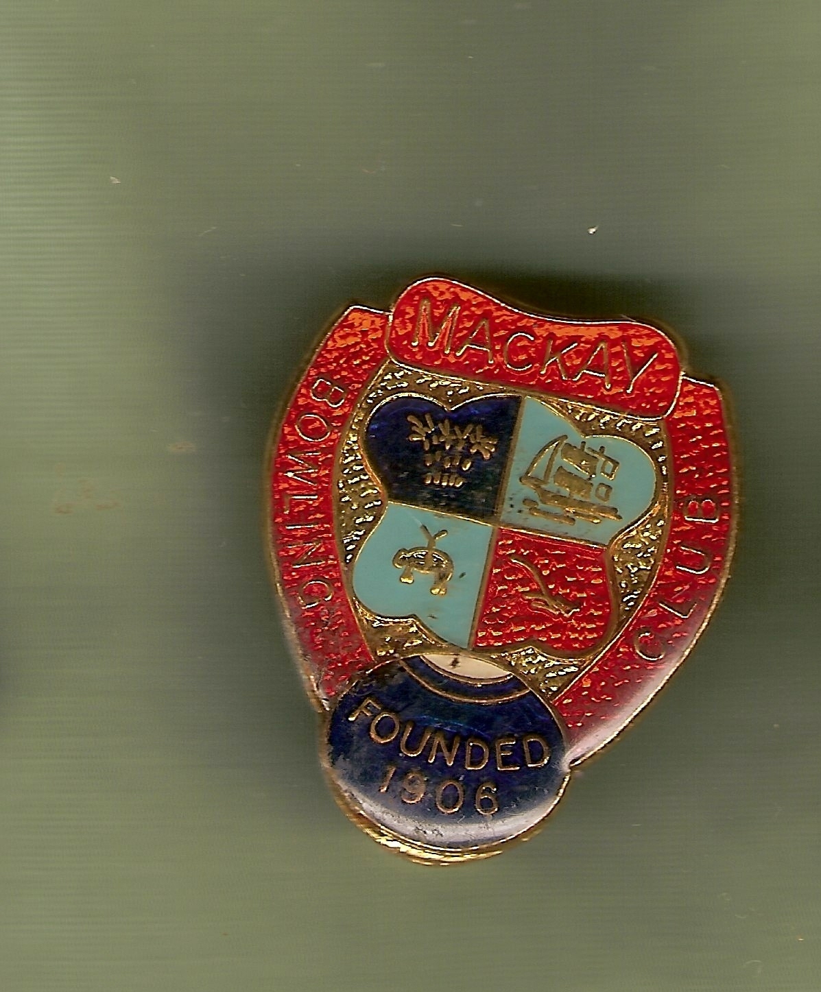 #D9.  MACKAY   BOWLING  CLUB LAPEL   BADGE,  REPLACED CLIP, TRADE  THEME