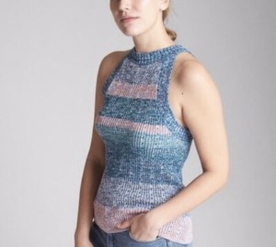 Gap Boho Textured High Neck Knit Tank Top Striped  Coastal, Size Large
