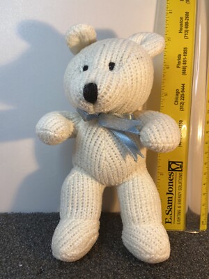 Mothercare - Plush White Teddy Bear with Blue Bowtie - 7 in. UK