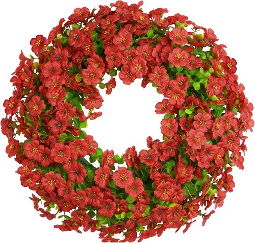 20 Inch Spring Summer Wreaths for Front Door, Artificial Flowers Violet Silk