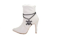Women Black Metal Chain Boot Bracelet Shoe Skeleton Skull Charm Motorcycle Look