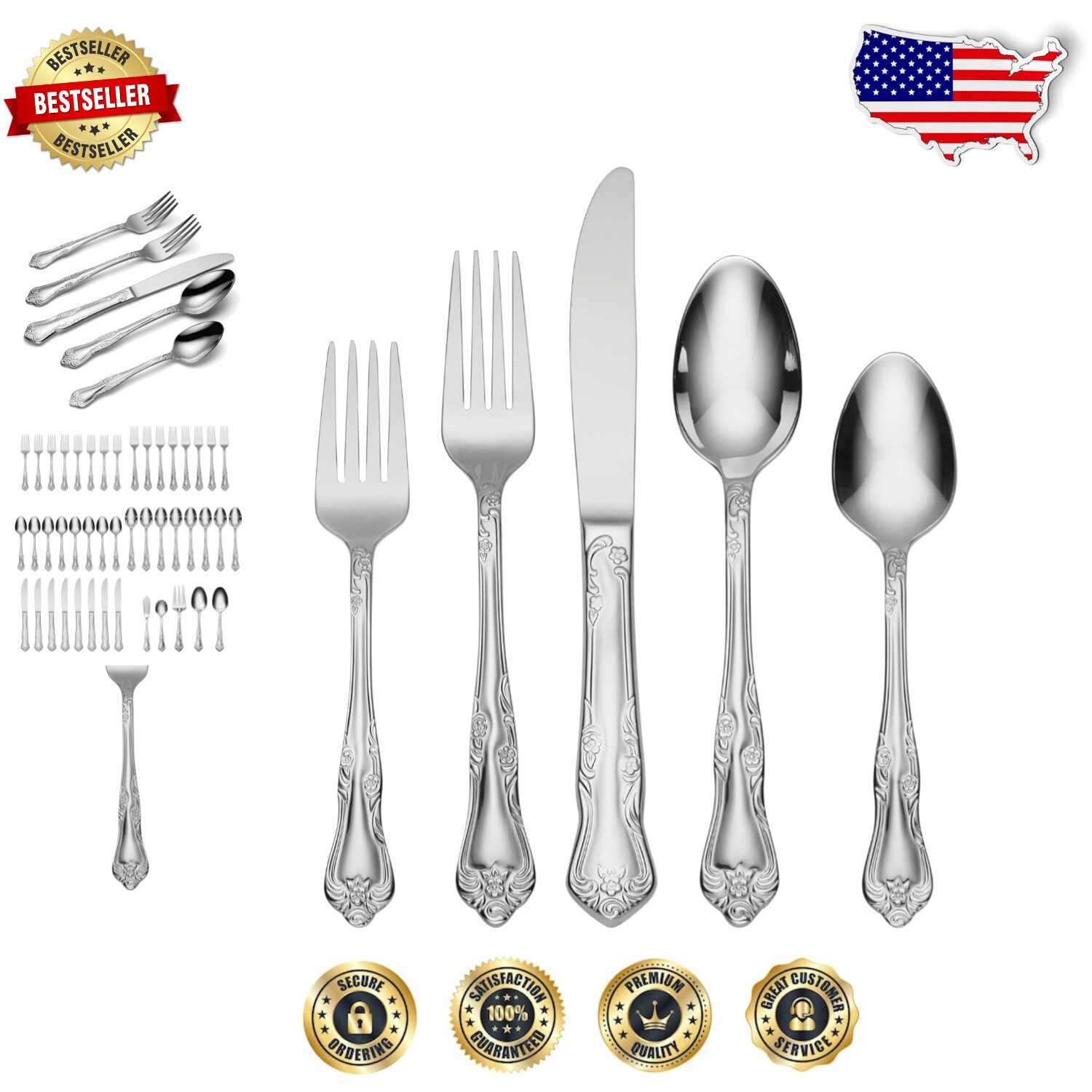 Luxurious 45-Piece Mirror Polished Flatware Set for 8 – Rust Resistant Tableware
