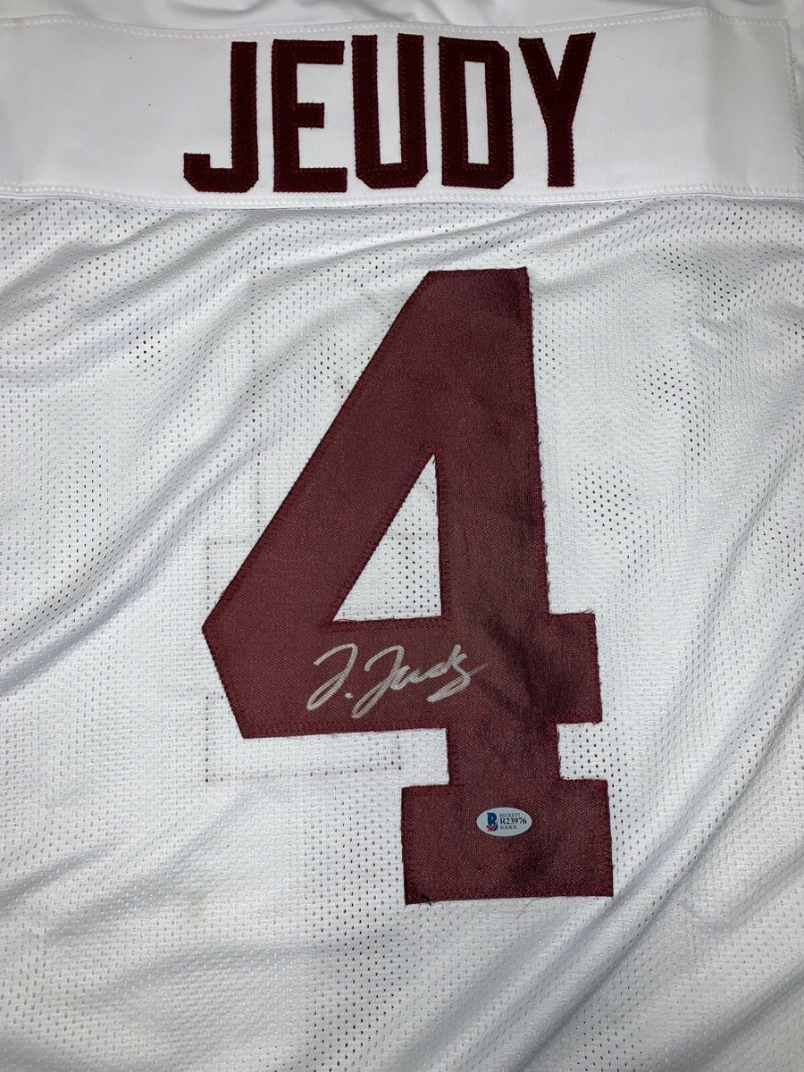 Jerry Jeudy Signed Alabama White JERSEY FOOTBALL Beckett BAS COA Broncos  Alabama