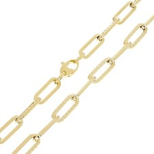 14k Yellow Gold Hollow High Polished Textured Paper Clip Link Necklace 18" 5.7mm