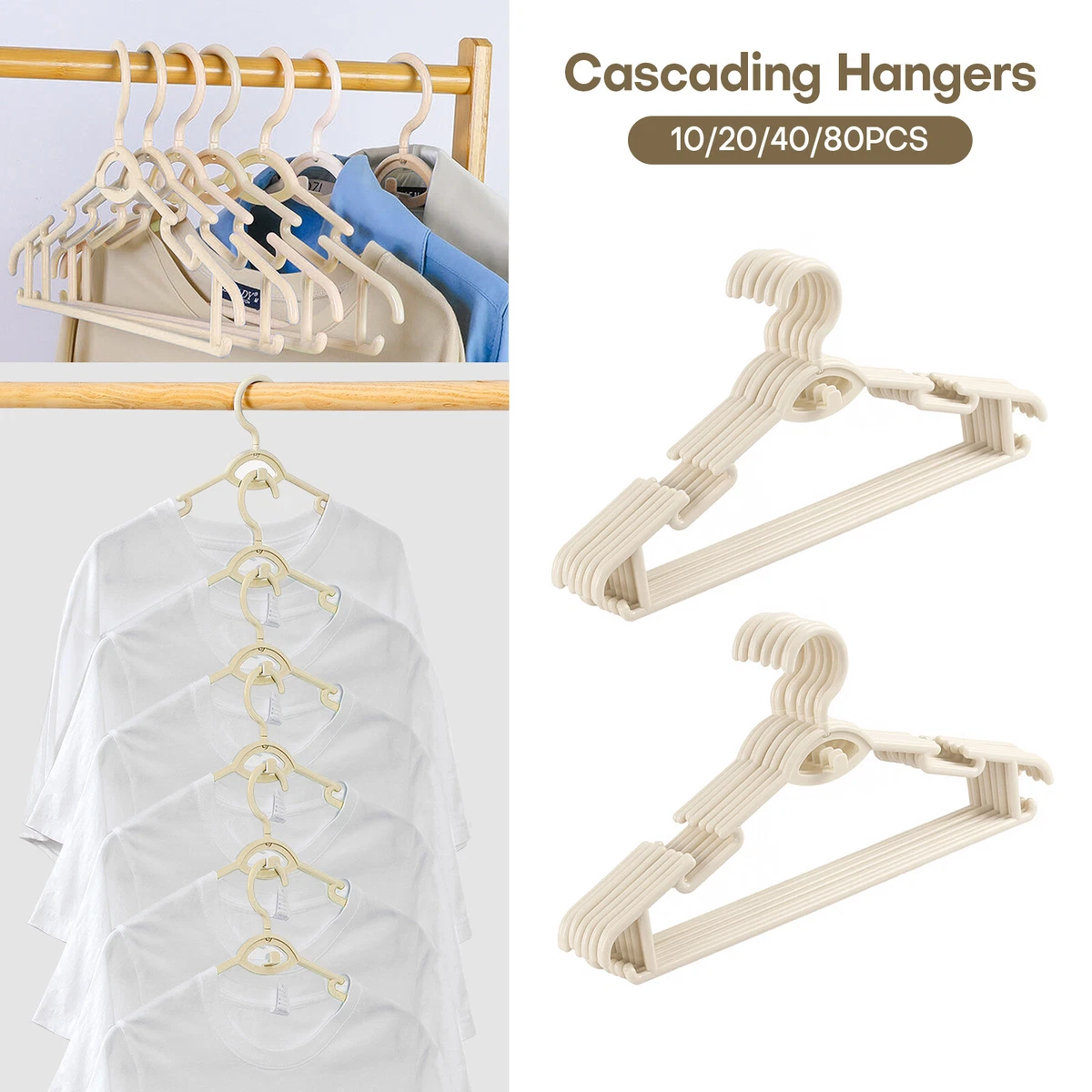 80 Versatile Cascading Hangers Non Slip Plastic Clothes Hangers w/ Cascade  Hooks